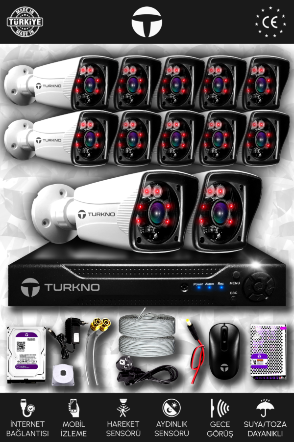 12 Kameralı Karia 12 Dış Kamera Set 1 TB HDD Full HD Gece Görüşlü Güvenlik Kamerası Sistemi