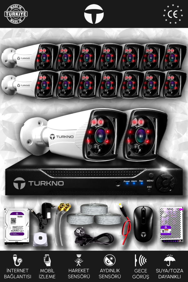 16 Kameralı Karia 16 Dış Kamera Set 1 TB HDD Full HD Gece Görüşlü Güvenlik Kamerası Sistemi