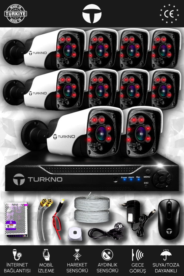 10 Kameralı Pania 10 Dış Kamera Set HDD'siz Full HD Gece Görüşlü Güvenlik Kamerası Sistemi