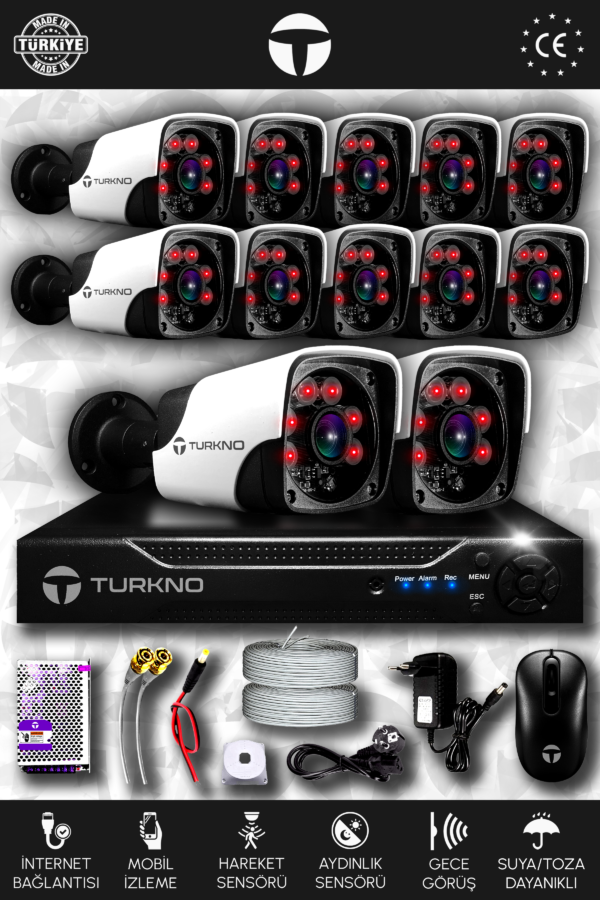 12 Kameralı Pania 12 Dış Kamera Set HDD'siz Full HD Gece Görüşlü Güvenlik Kamerası Sistemi