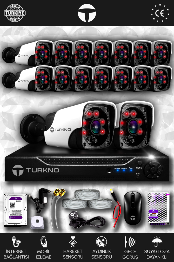 16 Kameralı Pania 16 Dış Kamera Set 1 TB HDD Full HD Gece Görüşlü Güvenlik Kamerası Sistemi