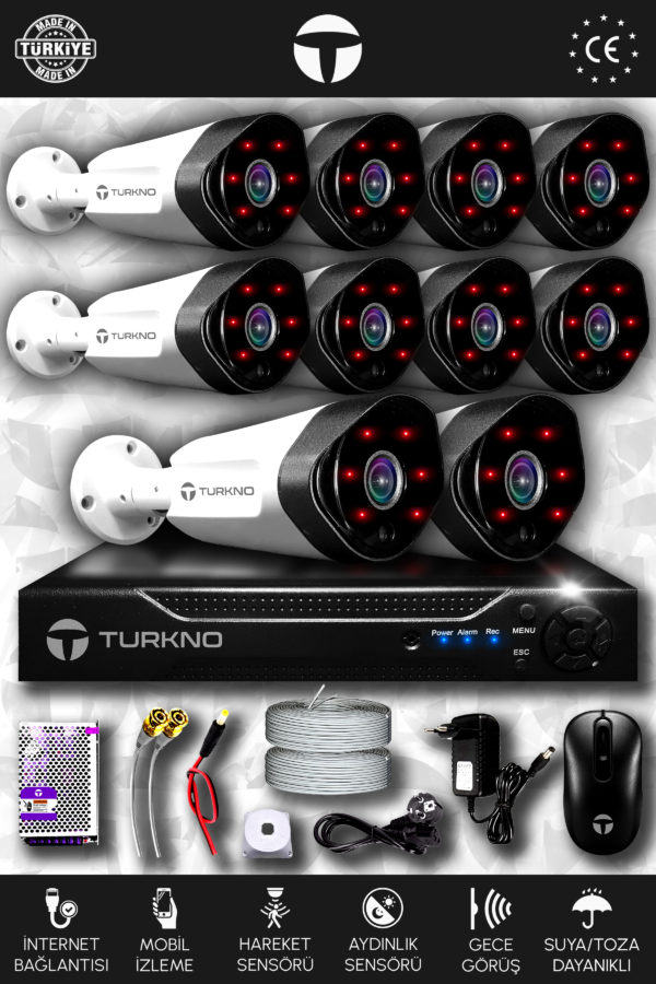 10 Kameralı Galia 10 Dış Kamera Set HDD'siz Full HD Gece Görüşlü Güvenlik Kamerası Sistemi