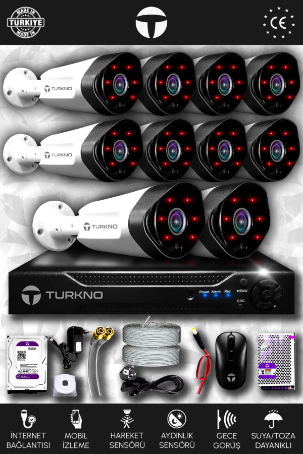 10 Kameralı Galia 10 Dış Kamera Set 1 TB HDD Full HD Gece Görüşlü Güvenlik Kamerası Sistemi