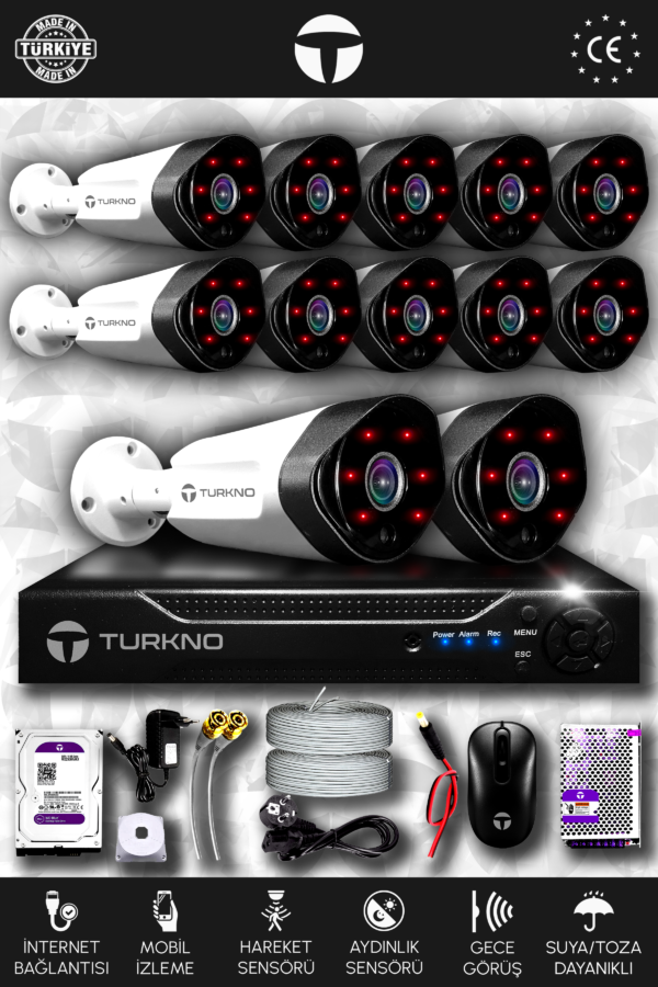 12 Kameralı Galia 12 Dış Kamera Set 2 TB HDD Full HD Gece Görüşlü Güvenlik Kamerası Sistemi