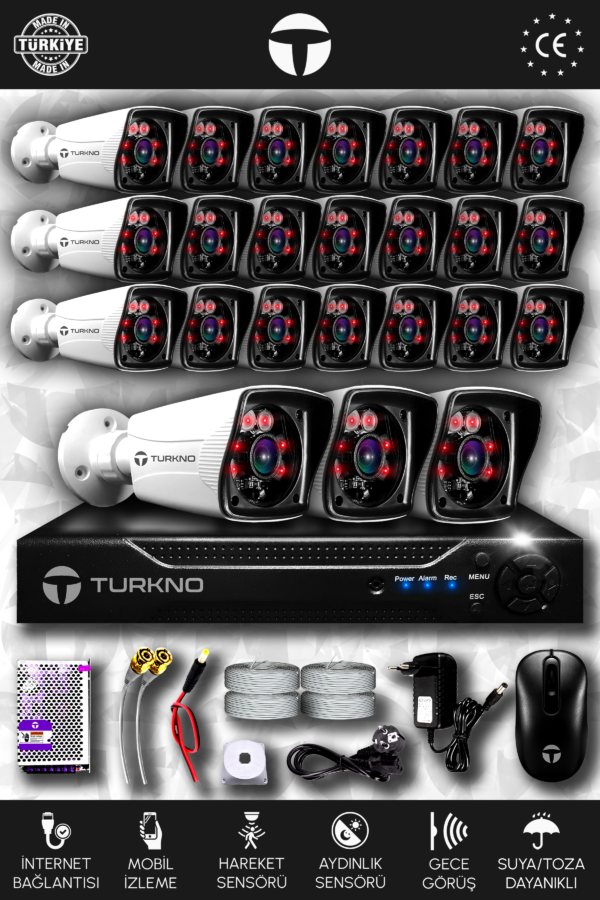 24 Kameralı Karia 24 Dış Kamera Set HDD'siz Full HD Gece Görüşlü Güvenlik Kamerası Sistemi
