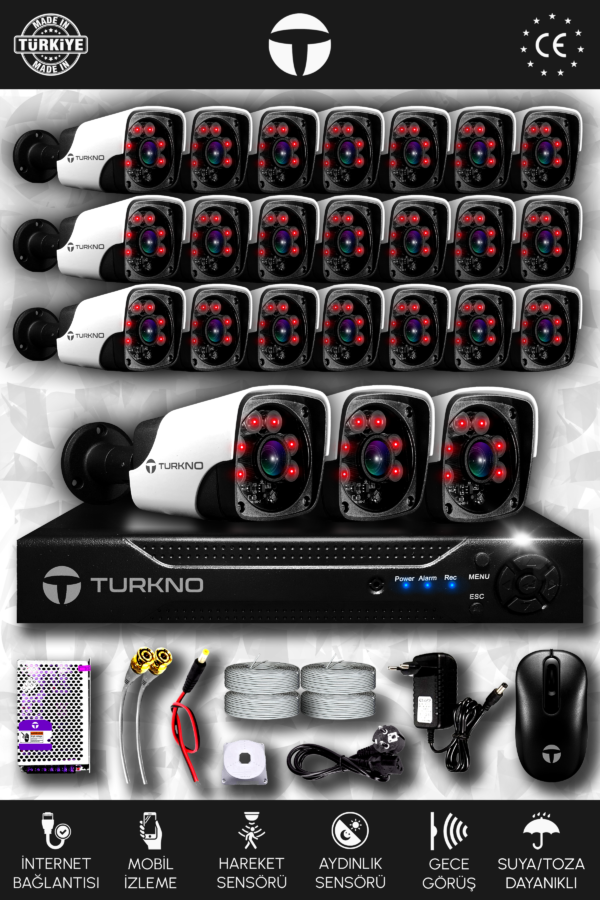 24 Kameralı Pania 24 Dış Kamera Set HDD'siz Full HD Gece Görüşlü Güvenlik Kamerası Sistemi