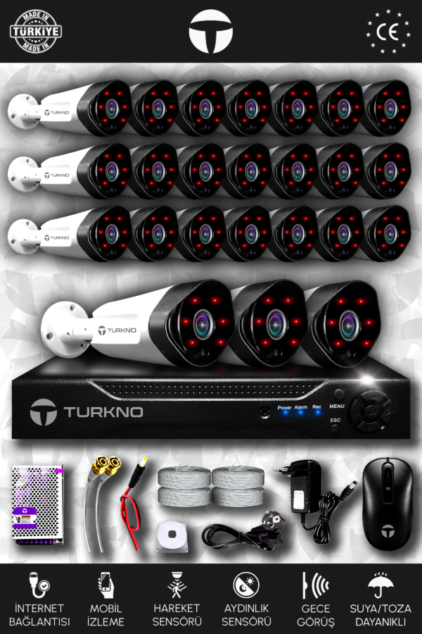24 Kameralı Galia 24 Dış Kamera Set HDD'siz Full HD Gece Görüşlü Güvenlik Kamerası Sistemi