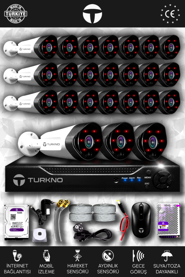 24 Kameralı Galia 24 Dış Kamera Set 320 GB HDD Full HD Gece Görüşlü Güvenlik Kamerası Sistemi