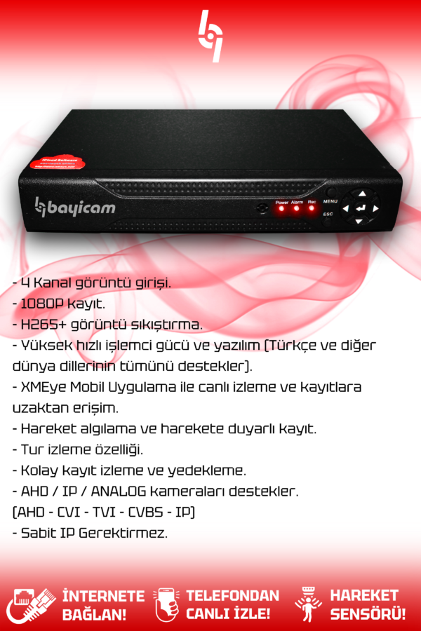 1 Kameralı Dome 1 İç Kamera Set 1 TB HDD Full HD Gece Görüşlü Güvenlik Kamerası Sistemi - Görsel 3