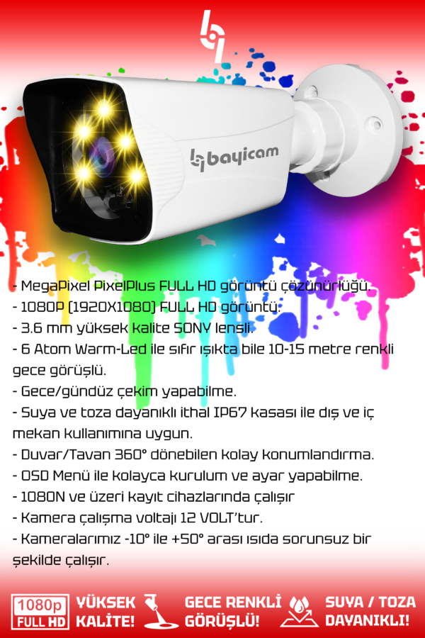 1 Kameralı Kare 1 Dış Kamera Set 1 TB HDD Full HD Renkli Gece Görüşlü Güvenlik Kamerası Sistemi - Görsel 2