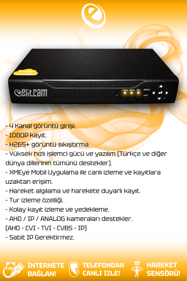 1 Kameralı Dome 1 İç Kamera Set 1 TB HDD Full HD Gece Görüşlü Güvenlik Kamerası Sistemi - Görsel 3