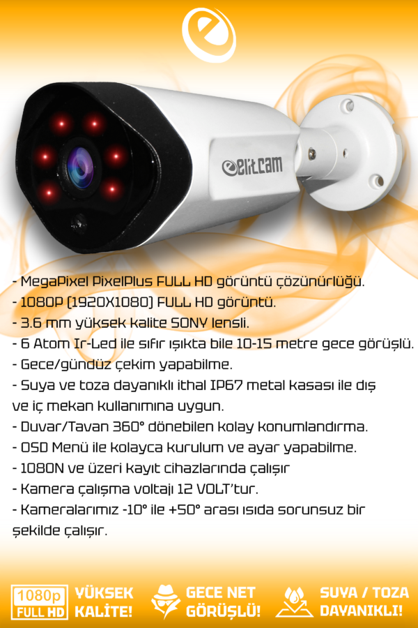 2 Kameralı Uzay 1 İç Kamera Set 1 TB HDD Full HD Gece Görüşlü Güvenlik Kamerası Sistemi - Görsel 2