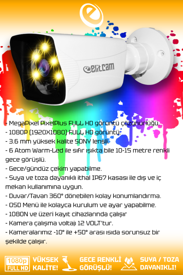1 Kameralı Kare 1 Dış Kamera Set 1 TB HDD Full HD Renkli Gece Görüşlü Güvenlik Kamerası Sistemi - Görsel 2