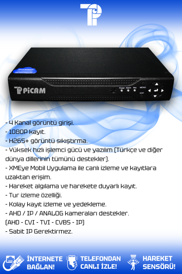 4 Kanal AHD DVR Xmeye Hibrit Kayıt Cihazı - Görsel 2