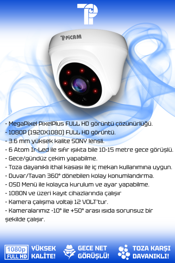 2 Kameralı Dome 2 İç Kamera Set 320 GB HDD Full HD Gece Görüşlü Güvenlik Kamerası Sistemi - Görsel 2