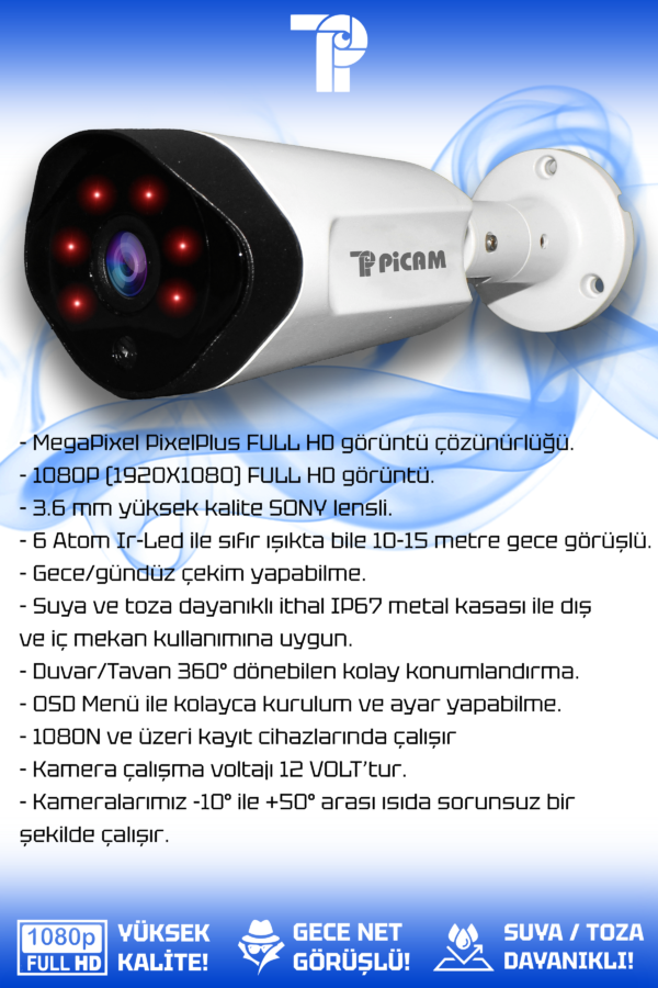 8 Kameralı Uzay 2 İç Kamera Set 1 TB HDD Full HD Gece Görüşlü Güvenlik Kamerası Sistemi - Görsel 2