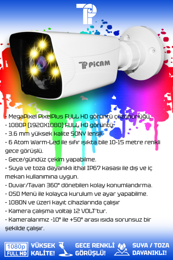 1 Kameralı Kare 1 Dış Kamera Set 1 TB HDD Full HD Renkli Gece Görüşlü Güvenlik Kamerası Sistemi - Görsel 2
