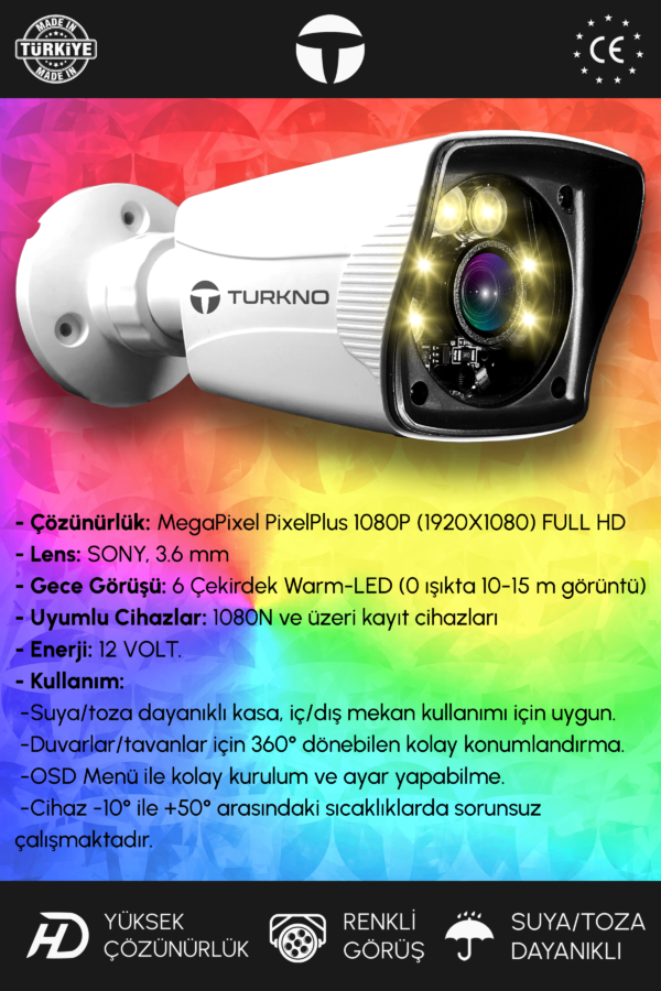 1 Karie Kamera Bullet Dış Mekan Full HD Renkli Gece Görüşlü Warmled Kameralı AHD Güvenlik Kamerası - Görsel 2