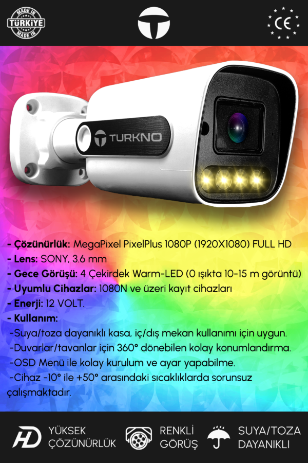 1 Navie Kamera Bullet Dış Mekan Full HD Renkli Gece Görüşlü Warmled Kameralı AHD Güvenlik Kamerası - Görsel 2